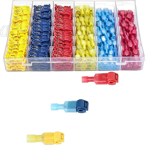 TICONN 200pcs T-Tap Wire Connectors, Insulated Male Quick Disconnect Spade Terminals Assortment Kit with Storage Case